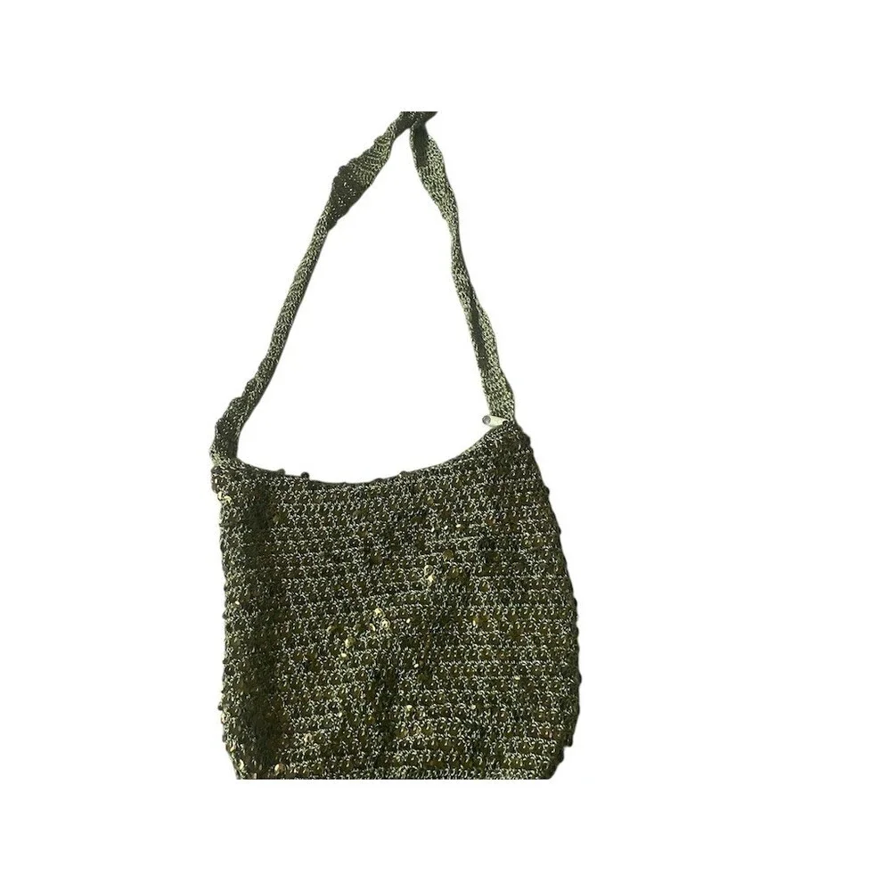 Chateau Hobo Shoulder Bag Womens Olive Green Crochet Knit Sequin Boho